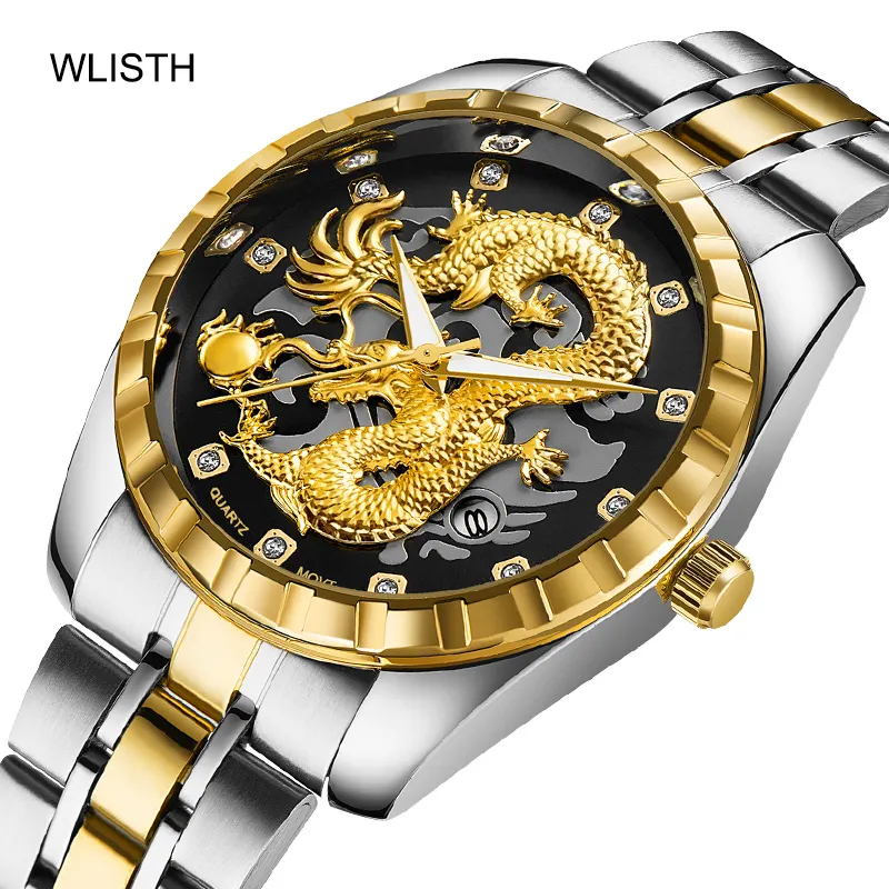 Fashion Classic Men's Watches Golden Dragon Quartz Watch Men Luxury Stainless Steel Oem Mens wrist Watch