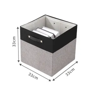 Large Two-tone Color Fabric Linen Storage Basket Set Of 4 Foldable Cube Storage Box With Handles