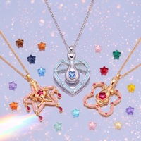Collier Pendentif Étoile Fille Magique en Or Émaillé avec Breloques en Cristal Rubis, Breloque Étoile Suspendue, Chaîne Délicate, Bijou Cadeau pour Femme