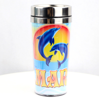 Vente en gros de tasses à café isothermes en acier inoxydable avec logo personnalisé, souvenir de plage flamant rose