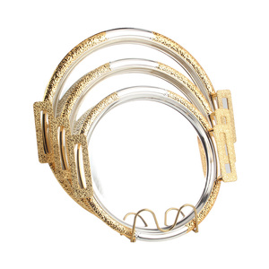 Plateau décoratif en métal poli miroir bicolore or et argent antique pour table basse de salon - Product Image 1