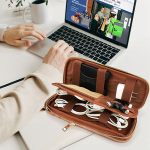 Portátil logotipo personalizado viaje Cable accesorio almacenamiento organizador bolsas cuero genuino Tech Kit bolsa - Product Image 2