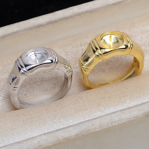 Anneau ouvert en argent S925, à faire soi-même, épaissi et audacieux, nœud en bambou, accessoire pour perle de 9-10 mm, support vide, ouverture réglable 5351 - Product Image 2