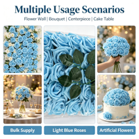 Décoration de gâteau d'anniversaire, décoration de gâteau de la Saint-Valentin, cadeau, fleurs artificielles multicolores avec feuilles, 25 pièces, pour mariage