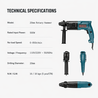 Marteau-piqueur électrique ADTO 500W, 20 mm, pour démolition, briseur de béton, démontage de carrelage, marteau de dégrossissage léger