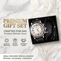 Coffret Cadeau d'Accessoires Premium Personnalisés pour Hommes – Ensemble Montre à Quartz et Bracelet (2 pièces) pour Cadeaux d'Appréciation des Employés