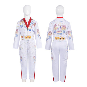 Costume de scène Elvis Presley blanc pour homme, combinaison pour Halloween, performance sur scène, cosplay - Product Image 4