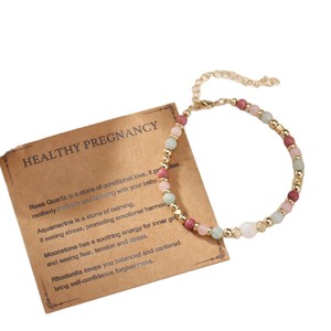 Braccialetto per la <span class=keywords><strong>gravidanza</strong></span> per future mamme con pietre naturali, distanziatori placcati oro, rodonite, acquamarina e pietra di luna - Product Image 5