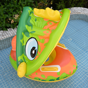 <b>Inflatable</b> Swimming Ring For Toddlers 57x65cm With Sunshade And Steering Wheel Cartoon Design Water Toy For Kids - Product Image 3