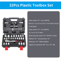 Ensemble de 32 outils à main professionnels avec clé à cliquet et douilles, en fer et CR-V, personnalisable OEM pour la réparation automobile