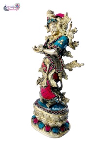 Nirmala Handicrafts Brass Radha <b>Statue</b> Goddess with Multicolor Stone Work Handmade in Rajasthan - Product Image 3