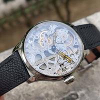 Montre mécanique manuelle de 41 mm, mouvement squelette Seagull ST3600K sans cadran, aiguilles jaune-orange, verre saphir