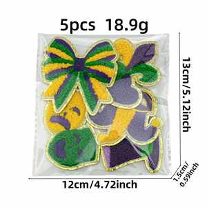 Nuevo Parche Termoadhesivo de Chenilla Bordado con Diseño de Dibujos Animados para Toalla, Temática Mardi Gras - Product Image 2