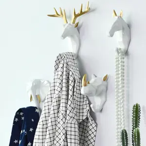 Popular Resin Animal Head Wall Hangers Art Clothes Hat Bag Key Hanging Hooks