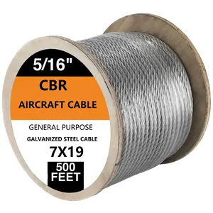 Cable de acero galvanizado para sistema de poleas y cabrestante, cuerda de alambre de 500ft, 9800 lbs, 5/16 ", 7x19