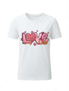 T-shirt casual da donna per San Valentino, stampa con lettere Sweet OVE, girocollo, manica corta, 100% cotone, traspirante e leggera. - Product Image 1