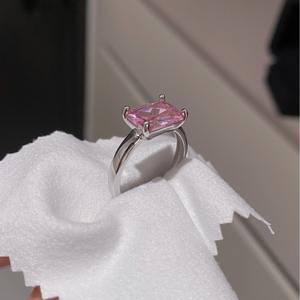 Bague en argent pur S925 en diamant à haute teneur en carbone, bijoux légers, coupe de fleur de glace rose, simple, haut de gamme, incrustation de sucre en forme de cube, élégante bague en bloc - Product Image 2