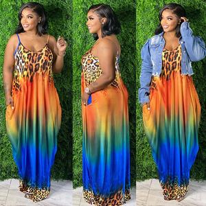 Casual Leopard Maxi Jurken Regenboog Tie Dye Zonnejurk Kleurrijke Hawaiiaanse Strand Outfits Bloemen Lange Rok Plus Size Kleding - Product Image 5