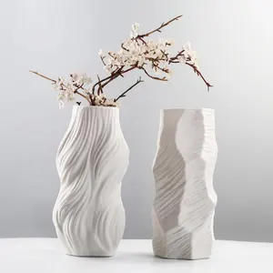 Nordic style modern creative irregular white vase tall large white lacquer resin flower vases set for home decoration