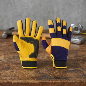 Gants de travail en cuir JNA GROUP jaunes et bleus, tricotés, avec poignet réglable, 11 oz, bouts des doigts lisses antidérapants, 26 cm, gants de sécurité - Product Image 2