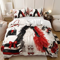 Parure de lit en microfibre imprimée en 3D, motif fleur rose, parfum, robe de soirée noire, housse de couette pour femmes, adolescentes, textile de maison