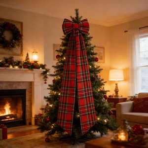 Guirlandes décoratives de Noël en tissu écossais fabriquées en Chine pour portes et fenêtres, avec nœuds personnalisés faits à la main, pour l'exportation à grande échelle - Product Image 4
