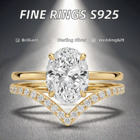 Bague de fiançailles élégante en or 14K 18K avec diamant de laboratoire taille ovale et bande en V, bague de mariage pavée à double sangle pour femme