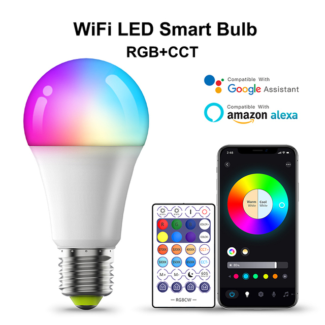 7W RGB Color Changing Smart WIFI  Light Bulb Wireless Remote APP Control Dimmable E27 E26 B22 Indoor Bulb,  LED-SMART