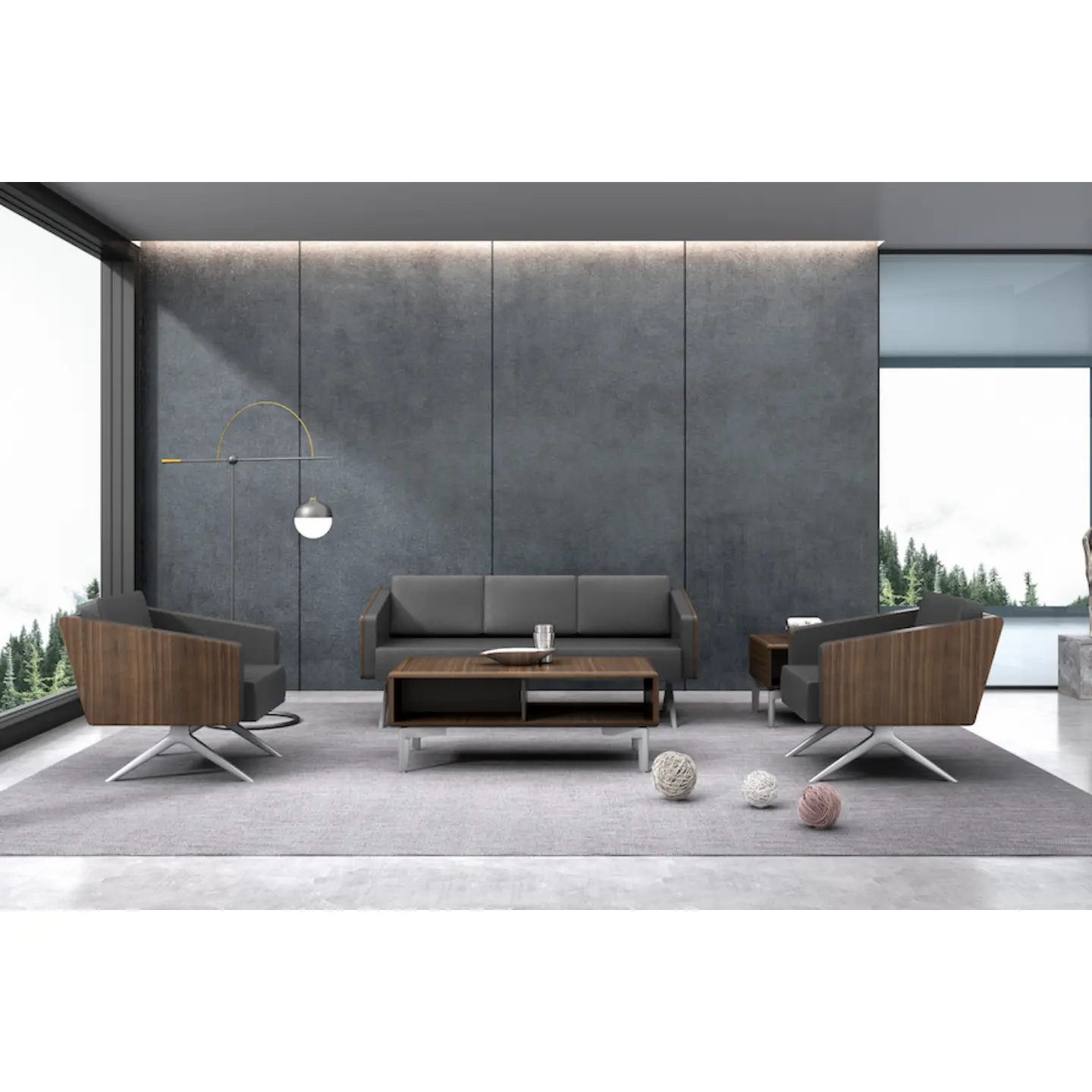 Muebles de diseño moderno Sofás de oficina Sofá Seccional de cuero genuino 3 asientos Muebles de habitación Juegos de sofás de oficina de negocios