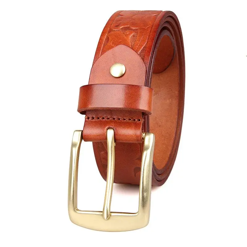 Custom Brown Pure Genuine Cowhide Belt Designer Fashion Men Leather Belt