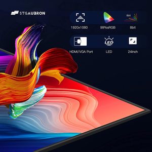 Stgaubron จอแสดงผล LED 24นิ้วแบบเอียงตามหลักสรีรศาสตร์สำหรับเล่นเกม FHD 1920x1080P 99% sRGB สำหรับ VGA 100Hz REFRESH Rate - Product Image 1