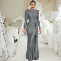 Robe longue moulante plissée à manches longues, couleur unie, élégante et personnalisée, nouvelle collection automne