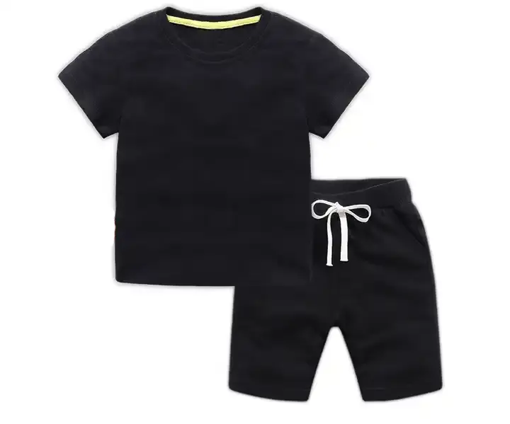 Best Selling Summer Wear Personalizado 100% Algodão Meninos Shorts Define Blank Plain Kids Clothing Two Piece Set