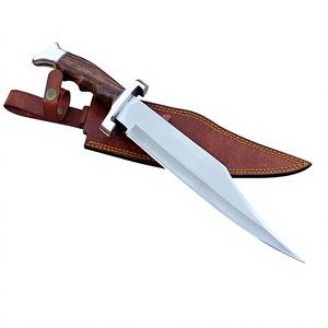 Couteau de chasse en acier à haute teneur en carbone, lame fixe, pointe clip, manche en bois de rose, étui en cuir, qualité industrielle, épaisseur 5 mm, garantie 1 an - Product Image 1