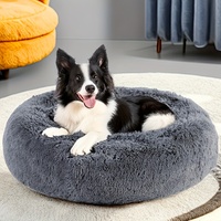 Coussin rond pour chien en peluche longue, confortable et apaisant, idéal pour l'hiver, antidérapant et chaud, vente en gros
