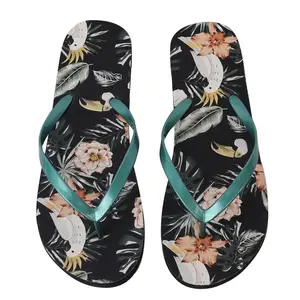 LOGOTIPO personalizado Floral Imprimir Flip Flop Venda Quente Vestindo Verão Chinelos Flor Decorado Mulheres Bonito Plano PE Flip Flops