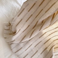 Tirai Linen Alami Gaya Jepang Ramah Lingkungan, Dapat Disesuaikan, Dilengkapi Tirai Musim Dingin, Motif Garis Campuran Warna Natural Bergaya Log untuk Ruang Tamu