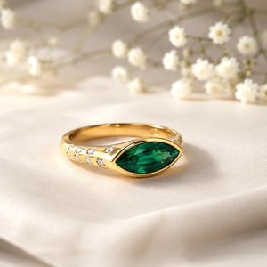 Unique Green <b>Emerald</b> Marquise Gemstone <b>Ring</b> for Women Minimalist Jewelry Design Featuring Natural Stone Handmade Sterling <b>Silver</b> - Product Image 1