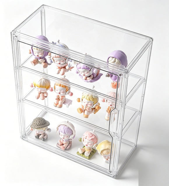 Clear Acrylic 3-Tier Display Cabinet, Dustproof Figurine Storage Box, Stackable Collectible Case
