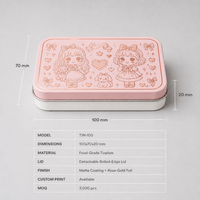 Boîte en étain de qualité alimentaire, boîte en métal rectangulaire pour cadeaux, couvercle à bords roulés, finition mate, feuille d'or rose, emballage pour chocolats et bonbons