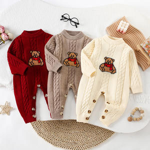 Baju kodok bayi, Jumpsuit gaya Korea musim dingin musim gugur bayi lucu kartun beruang besar rajutan jaket merangkak dengan kancing penutup kemeja Romper bayi - Product Image 1