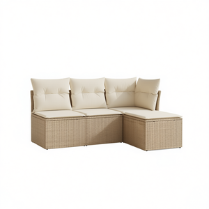 Ensemble de canapés de jardin en rotin beige 4 places, mobilier d'extérieur résistant aux intempéries, design contemporain - Product Image 1