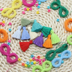 Mini pompons multicolores en coton pur de 3 cm, pointes de pompons, mini pompons courts, brins suspendus, franges faites à la main pour rideaux, bricolage - Product Image 2