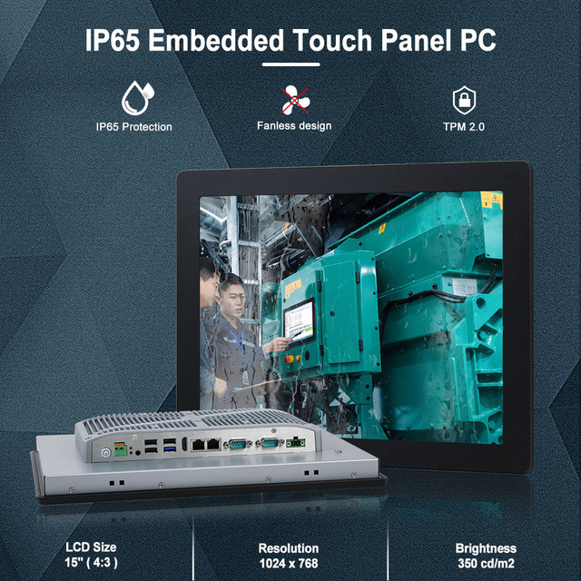OEM/ODM Rugged 15" Industrial Panel PC Intel J1900 Fanless Touch Computer DDR4 IP65 HMI for Smart Factory Automation Control