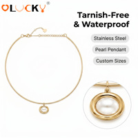 Collier pendentif ovale délicat en acier inoxydable plaqué or 18 carats avec perle sertie, étanche, personnalisé LUCKYJIU pour femme