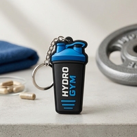 Porte-clés en forme de bouteille shaker avec mousqueton en PVC souple et caoutchouc 3D |   Cadeau promotionnel pour la salle de sport |   Porte-clés de fitness avec logo personnalisé, étanche