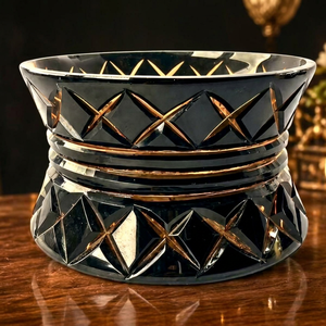 Porte-bougie moderne en verre noir avec découpes en nid d'abeille, design unique, décoration de table - Product Image 3