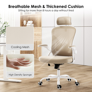 Silla de Oficina Ergonómica con Respaldo Alto, Reposabrazos Abatibles, Soporte Lumbar Ajustable, Malla Moderna para Oficina en Casa, Escritorio, Dormitorio - Fabricada con Tela y Espuma - Product Image 3