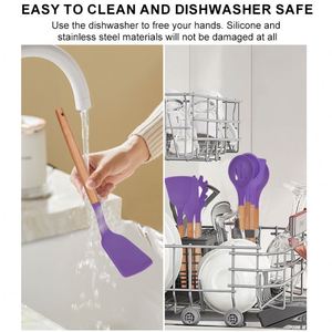 ชุดอุปกรณ์ครัวซิลิโคน 12 ชิ้น สำหรับใช้ในบ้านทุกวัน พร้อมด้ามจับไม้ ป้องกันการติดกระทะ ช้อน ตะหลิว ทัพพี ชุดอุปกรณ์ครัว - Product Image 4