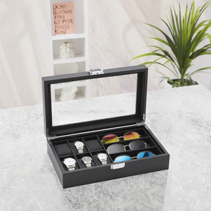 Boîte de rangement pour montres en cuir PU avec miroir, 10, 6, 12, 20, 24 compartiments, conteneur à bijoux double couche avec motif à pois - Product Image 3